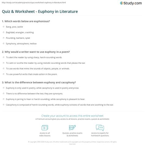 Quiz & Worksheet - Euphony in Literature | Study.com