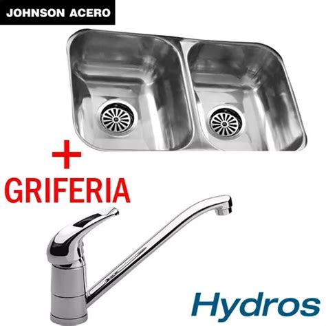 Bacha Cocina Johnson Doble Cc28 18 Grifería Hydros Link