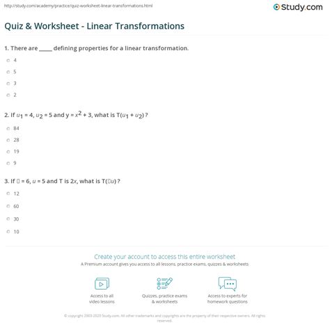 Quiz And Worksheet Linear Transformations