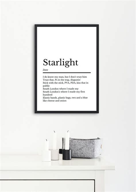 Dave, Starlight Lyrics Poster Dave Music Gift Birthday Gift Dave Album ...