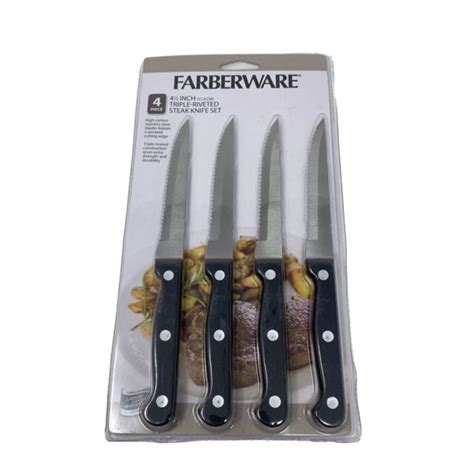 Farberware 4 12” Triple Riveted Steak Knife Set High Carbon Stainless