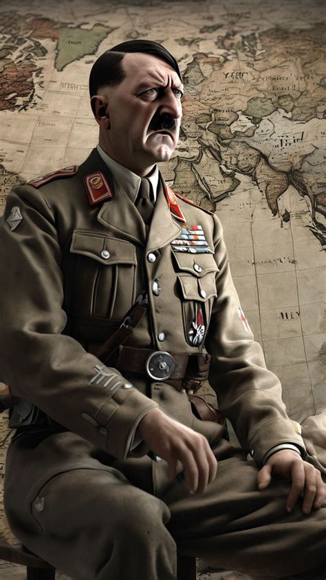 Adolf Hitler Angry In Front Of A Map During World War Ii C By Status