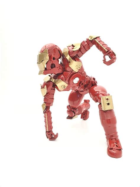 Iron Man Big Painted Crouching Marvel Sci Fi Handmade Recycled Metal