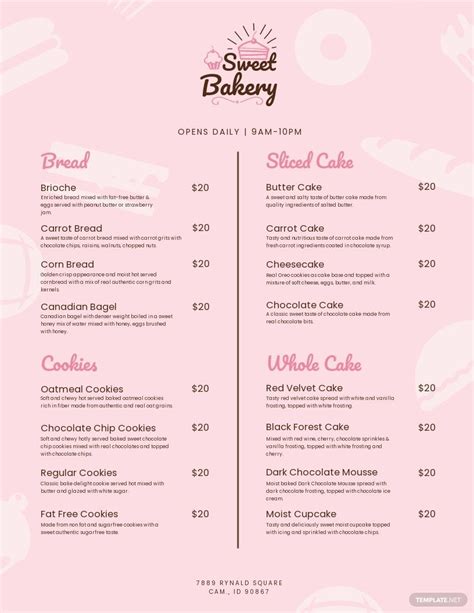 Pink Cream Cute Bakery Dessert Menu Templates By Canva Artofit