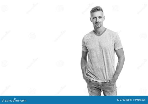 Happy Handsome Caucasian Man Smiling In Casual Style Holding Hands In