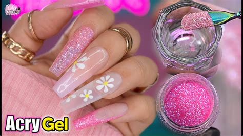 Acrygel En UÑas Largas Color Rosa Nailsbykaren Youtube