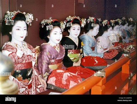 Kyoto Japan A Group Of Maiko Girls In The Gion Kobu District