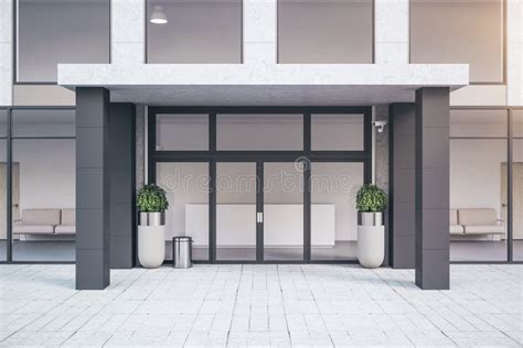 Front View of Entrance of Modern Office Building Stock Illustration - Illustration of ...