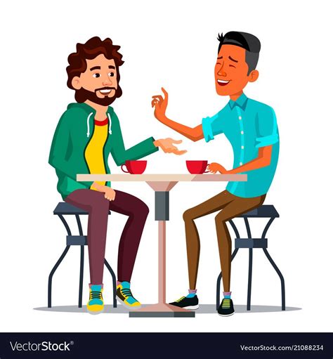 Friends In Cafe Two Man Drinking Coffee Royalty Free Vector Friends