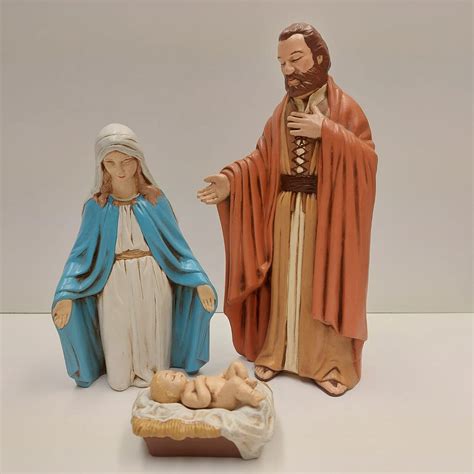 Vintage Nativity Set Large Ceramic Hand Painted Duncan Mold