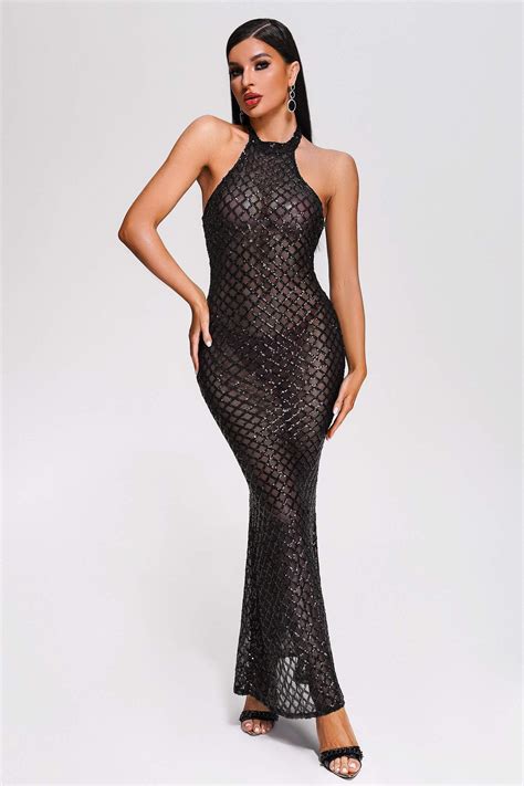 Lunia Sequin Backless Maxi Dress Bellabarnett