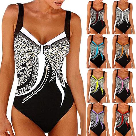 Buy Women S Bikini Swimwear One Piece Vintage Print Sexy Swimsuit