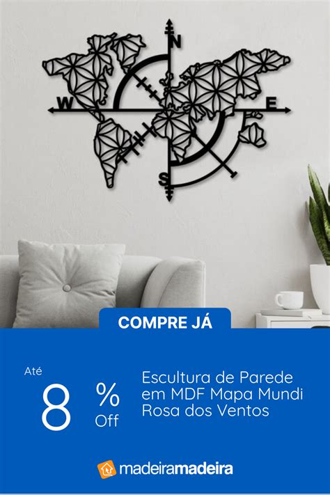 Escultura De Parede Em Mdf Mapa Mundi Rosa Dos Ventos Madeiramadeira