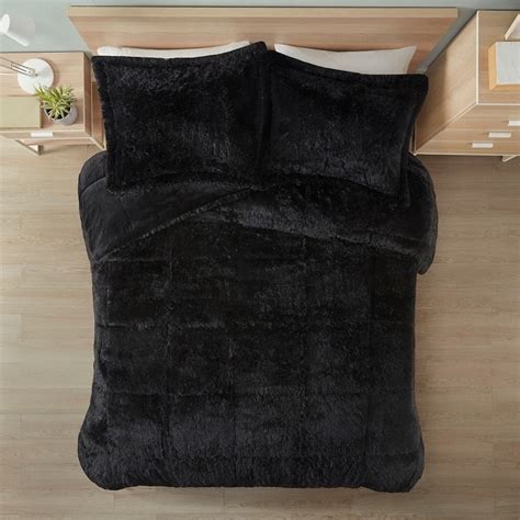 King/ Cal King Faux Fur Comforter Set Black - Bed Bath & Beyond - 39990624