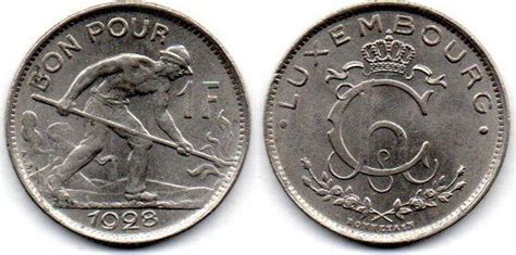 Luxembourg 1 Franc 1928 VF MA Shops