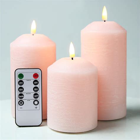 Eywamage Pink Flameless Pillar Candles With Remote Flickering Real Wax