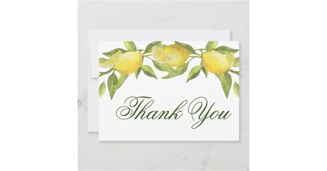 Lemons And Greenery Watercolor Thank You Card