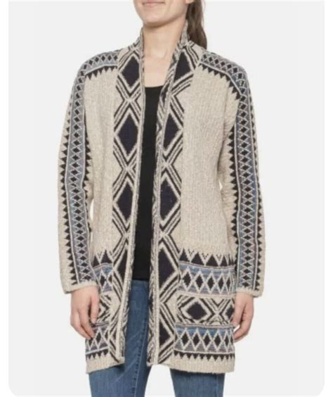 Size Xs S Lucky Brand Sweater Long Sleeve Tribal Taupe Navy Cardigan Ebay