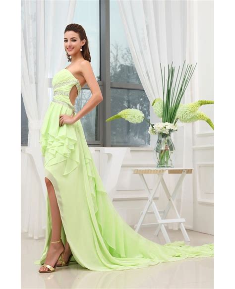 A Line One Shoulder Asymmetrical Chiffon Prom Dress With Beading