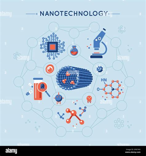 Nanotechnology Decorative Flat Icons Set With Tube Molecule Structure