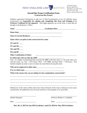 Fillable Online Nesl Second Bar Exam Certification Form Nesl Fax