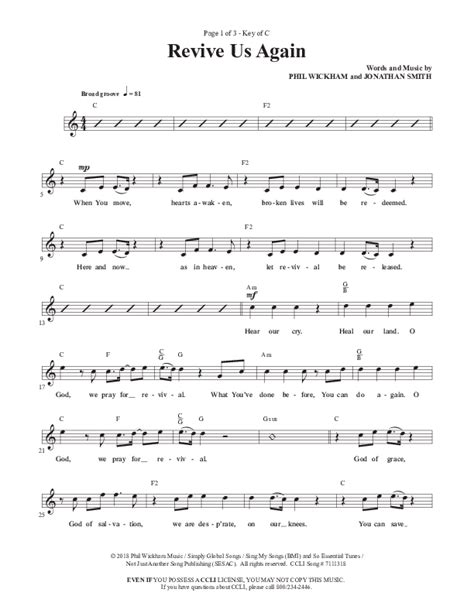 Revive Us Again Sheet Music PDF (Phil Wickham) - PraiseCharts