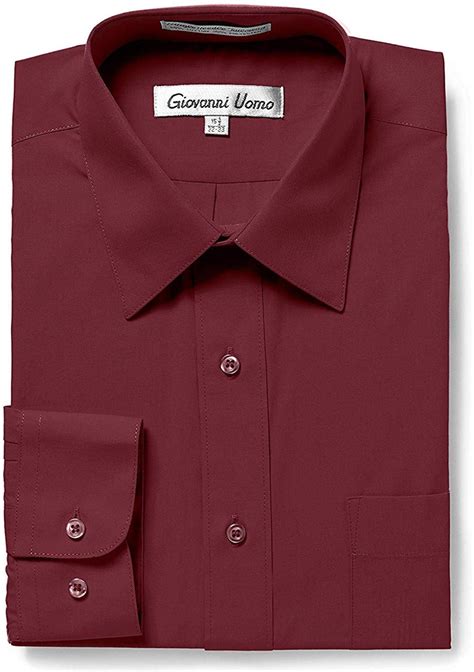 Gentlemens Collection Mens Slim Fit Long Sleeve Solid Dress Shirt Burgundy 17 2 3