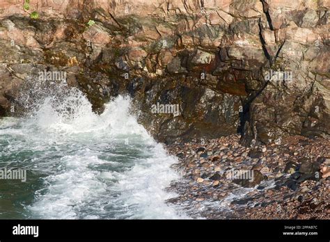 Sea Waves Splashing On Shingle And Rocks Bay Of Aird Uig Lewis Isle