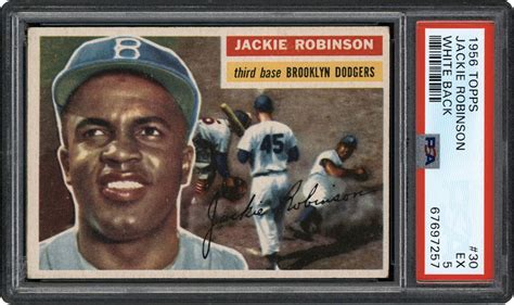 956 Topps Baseball 30 Jackie Robinson Card PSA EX 5