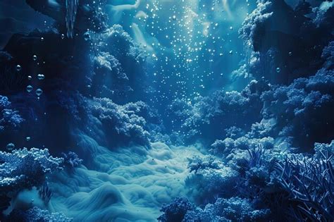 Premium Photo Blue Under Water Waves And Bubbles