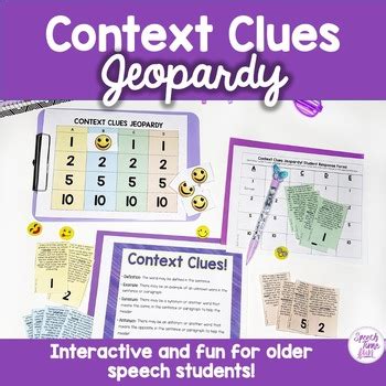 Context Clues Jeopardy By Speech Time Fun TPT