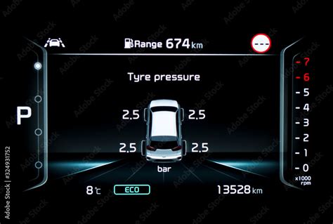 Close Up Of TPMS Tire Pressure Monitoring System Monitoring Display