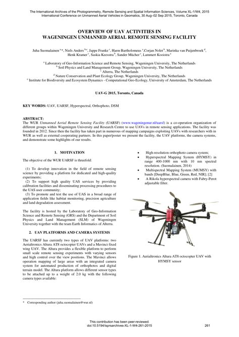 Pdf Overview Of Uav Activities In Wageningen Unmanned Aerial Remote