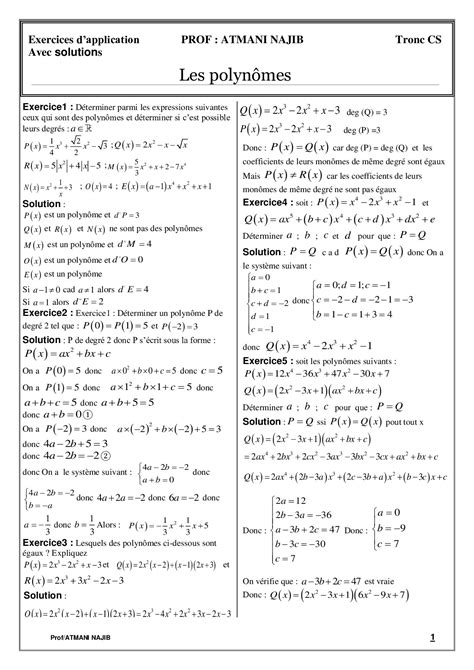 Les polynômes Exercices corrigés 1 AlloSchool