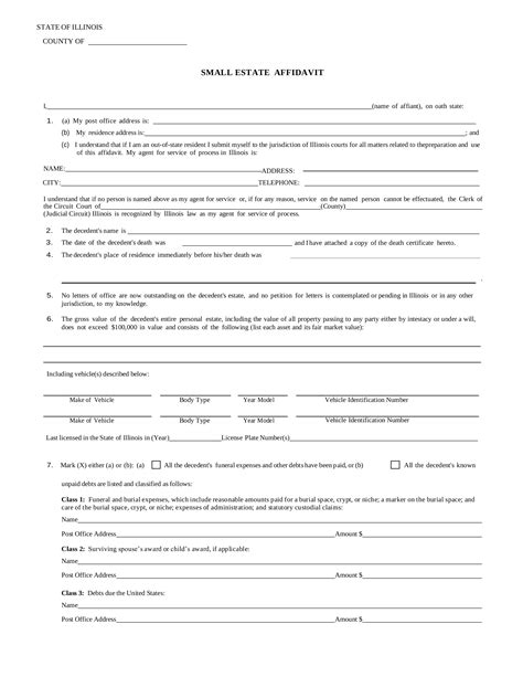 Free Illinois Small Estate Affidavit Form PDF Word EForms 62244 Hot