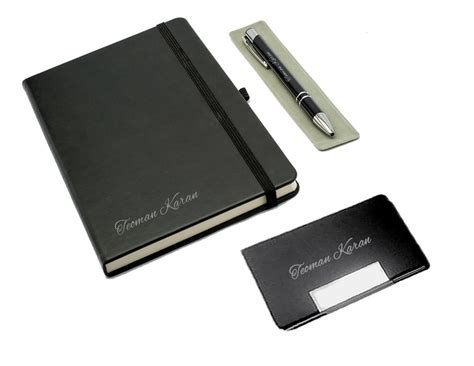 Personalized Notebook Business Card Holder And Pen Set Etsy