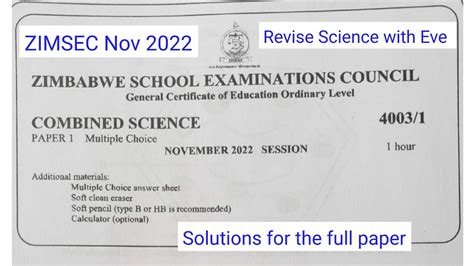 Zimsec Nov 2022 Combined Science Paper 1 Answers YouTube