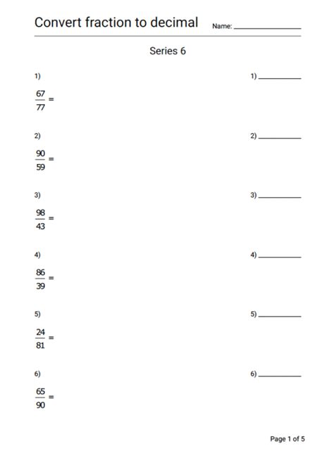 Math Fractions To Decimals Practice Worksheet Series 6 Geek Slop Online