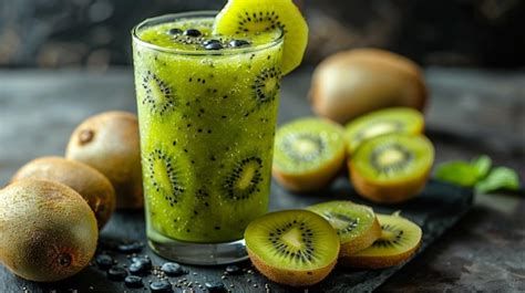 Premium Photo A Glass Of Kiwi Juice With Kiwi And Kiwi On The Table