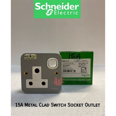 Schneider Electric Esm Metal Clad 13a 15a 1 Gang Single Switched Socket Esm15 Esm1515