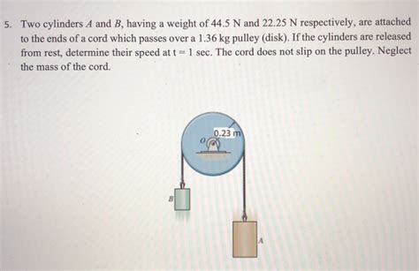 Solved 5 Two Cylinders A And B Having A Weight Of 44 5 N Chegg