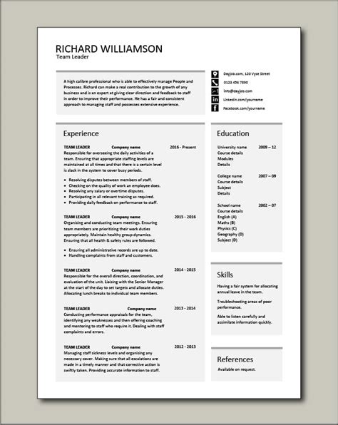 Team Leader Resume Supervisor Cv Example Template Sample Jobs Work