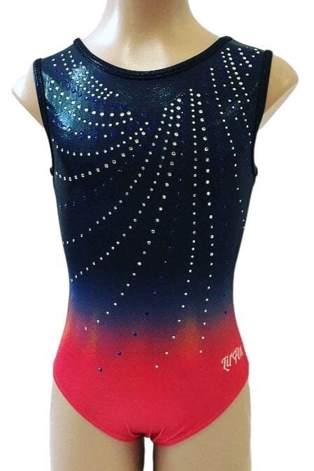 Navy Red Shiny Foil Mystique Ombre With Clear Blue Rhinestones