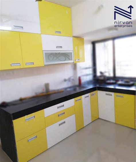 Modern Wooden Small L Shape Yellow Modular Kitchen at best price in Mumbai