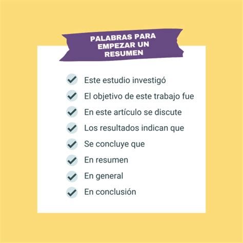 Cómo empezar un resumen palabras y frases en el inicio