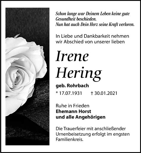 Traueranzeigen Von Irene Hering Trauer Anzeigen De