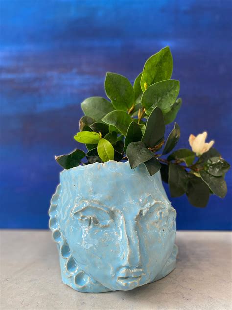 Kathleen Rhee Light Blue Rustic Wabi Sabi Hand Sculpted Glazed Clay