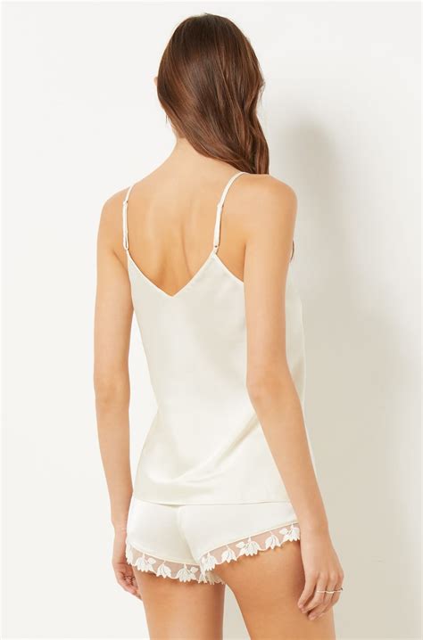 Satin Camisole With Lace Neckline Tendresse Ecru Etam