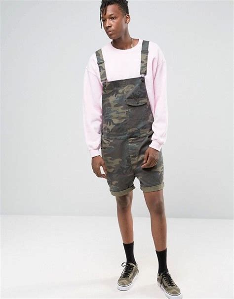 ASOS Short Overalls In Camo ASOS Asos Denim Overalls Overall Shorts