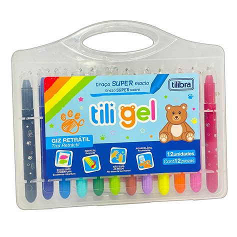 Giz Retrátil Tili Gel 12 cores Tilibra Escolar Giz de Cera Tilibra